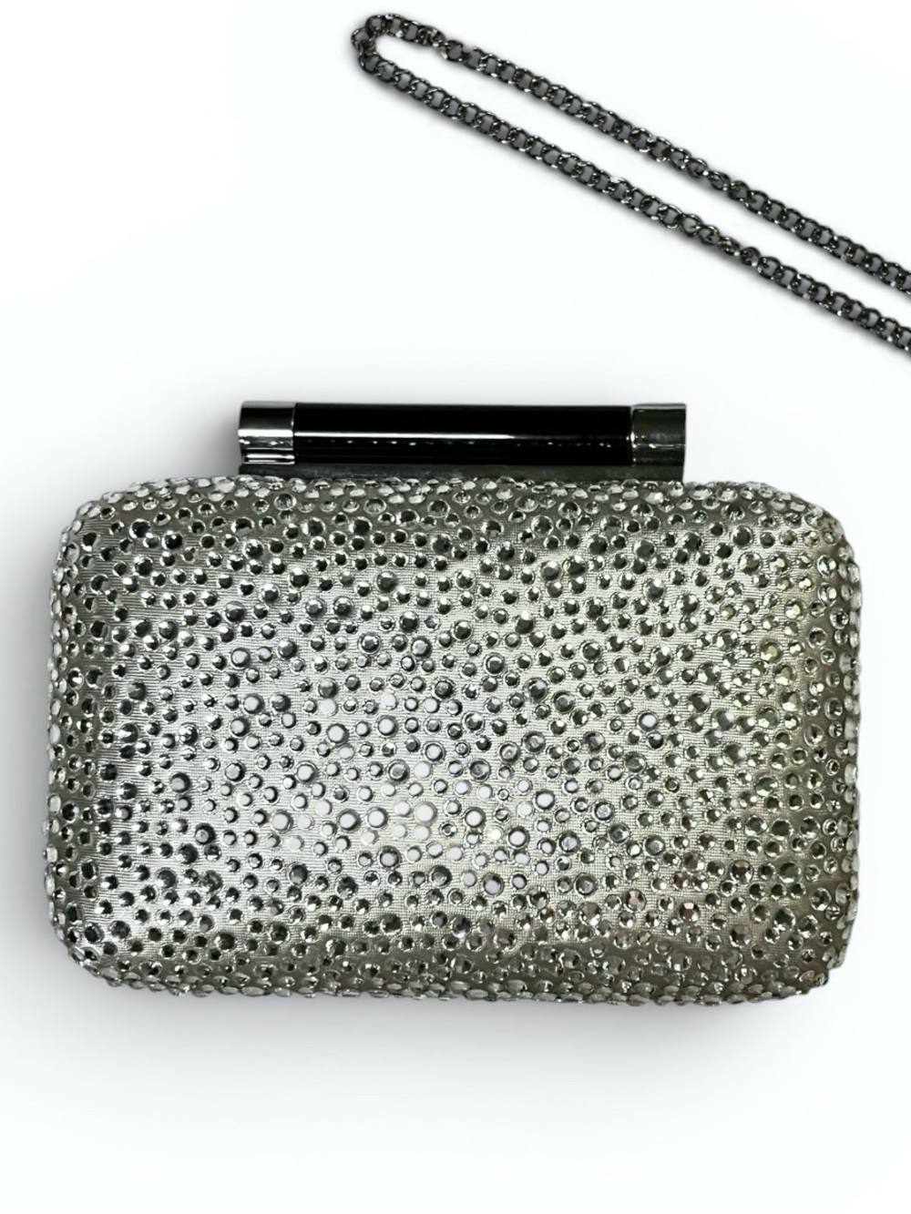 Diane Von Furstenberg Tonda Pave Crystal and Black Leather Evening Clutch Purse